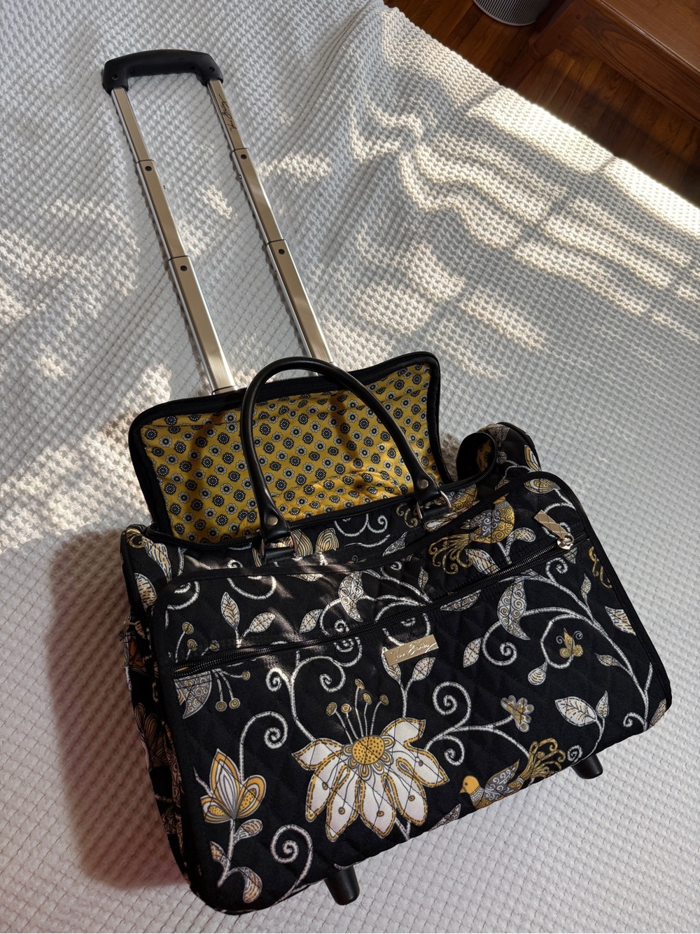 Vera Bradley Rolling Duffle Bag in Yellow Bird Pattern